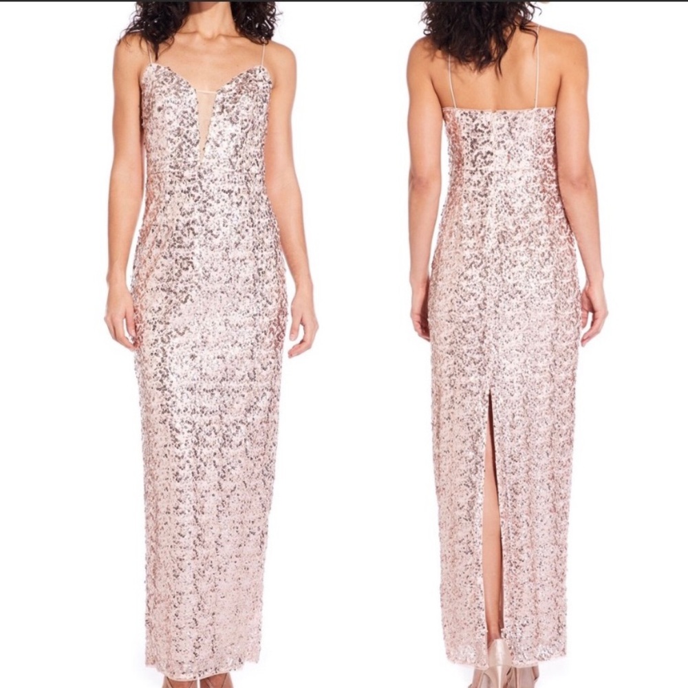 Adrianna Papell rose gold sequin dress